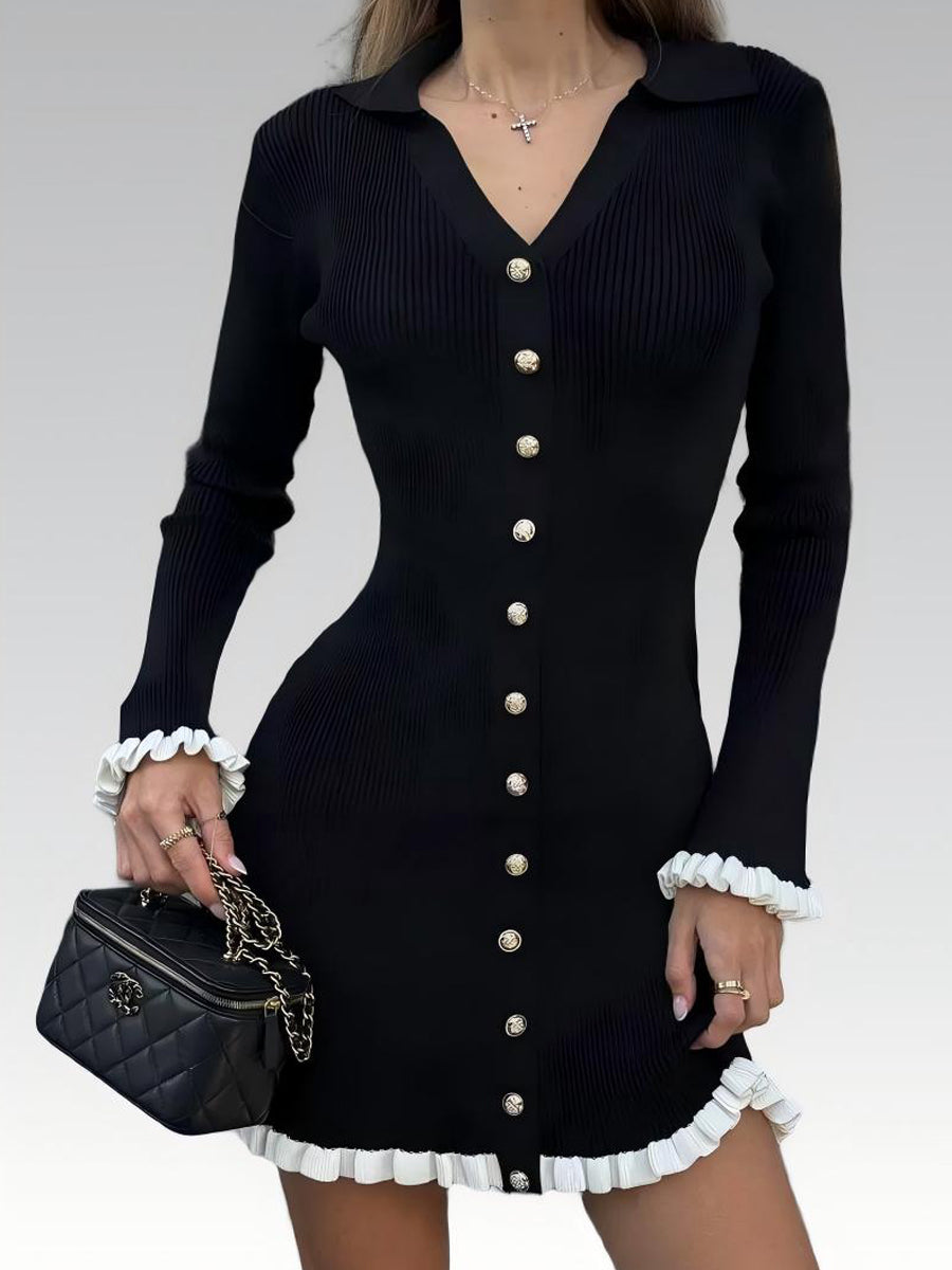 Black Patchwork Knit Short Dress