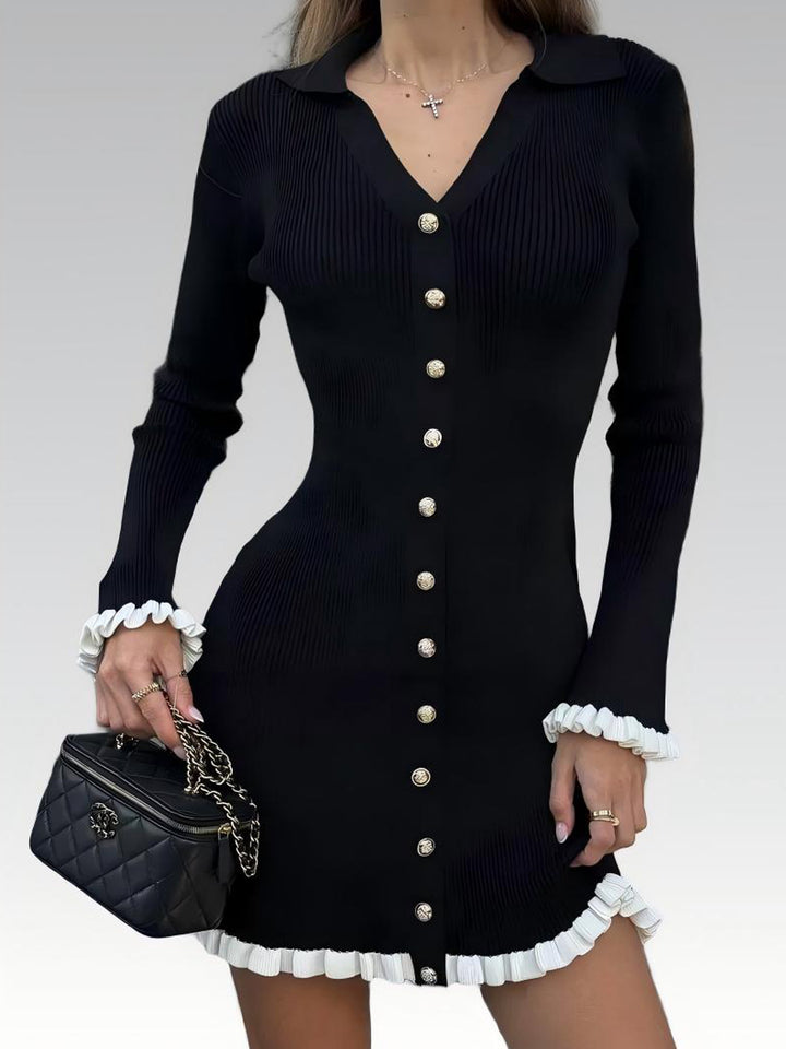 Black Patchwork Knit Short Dress