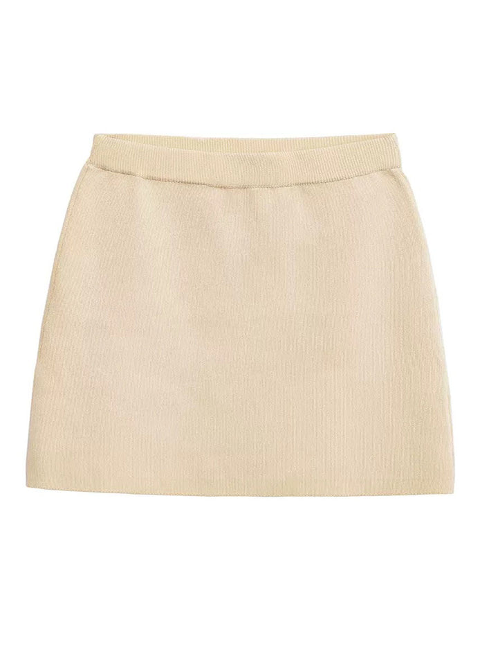 Elegant High-Waist Ribbed Knit Skirt