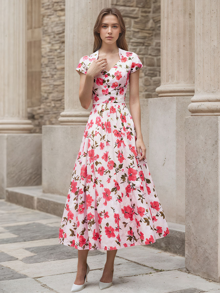 Elegant Floral Accent Midi Dress