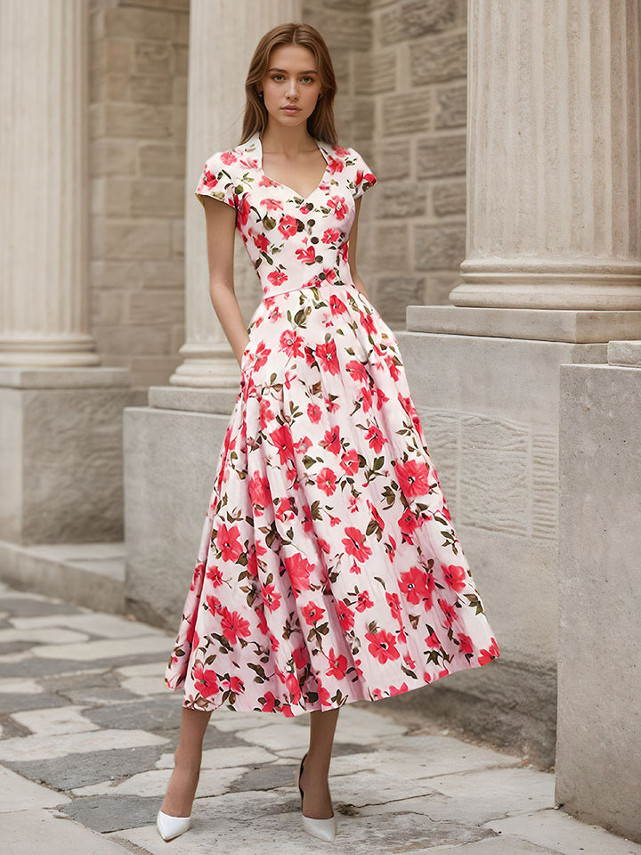 Elegant Floral Accent Midi Dress