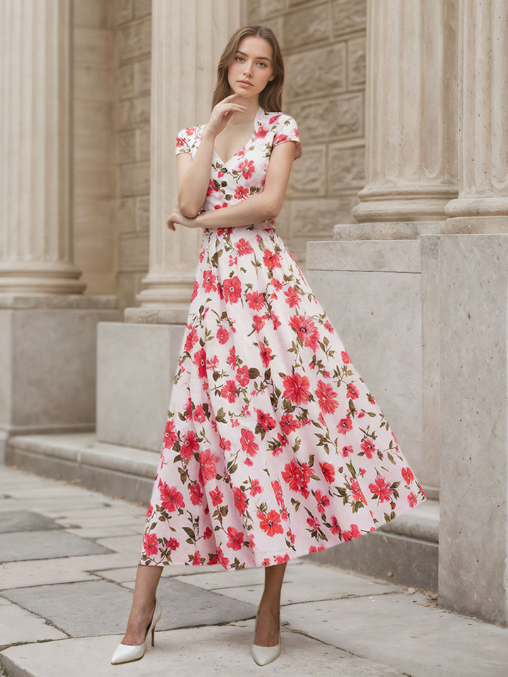 Elegant Floral Accent Midi Dress