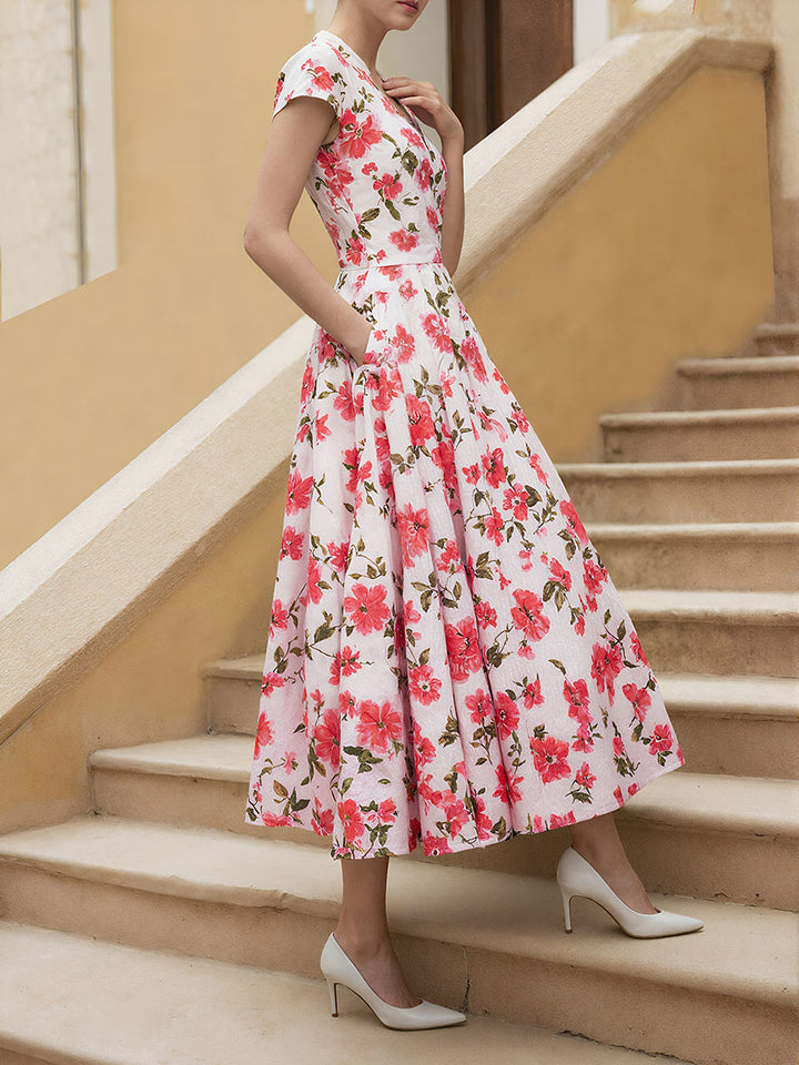 Elegant Floral Accent Midi Dress