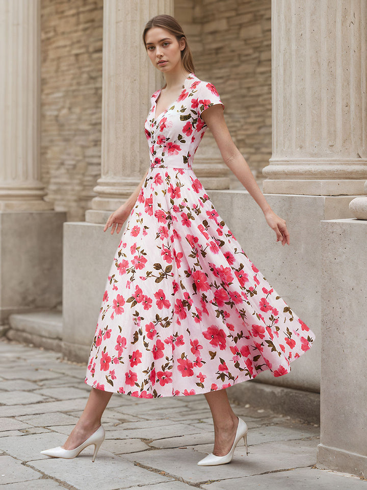 Elegant Floral Accent Midi Dress