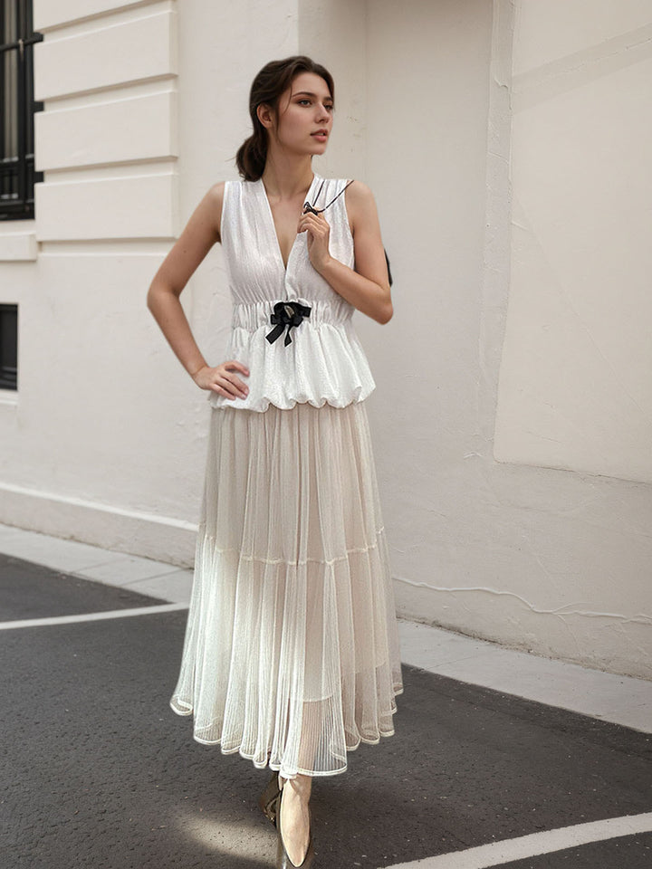 Solid Elegant Mesh Skirt