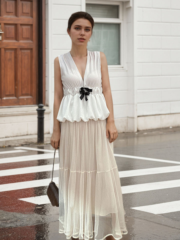 Solid Elegant Mesh Skirt
