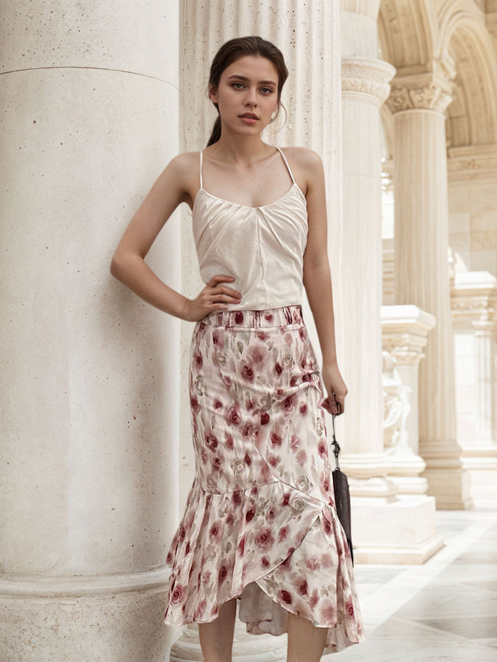 Floral Pleated Fish Tail Skirt