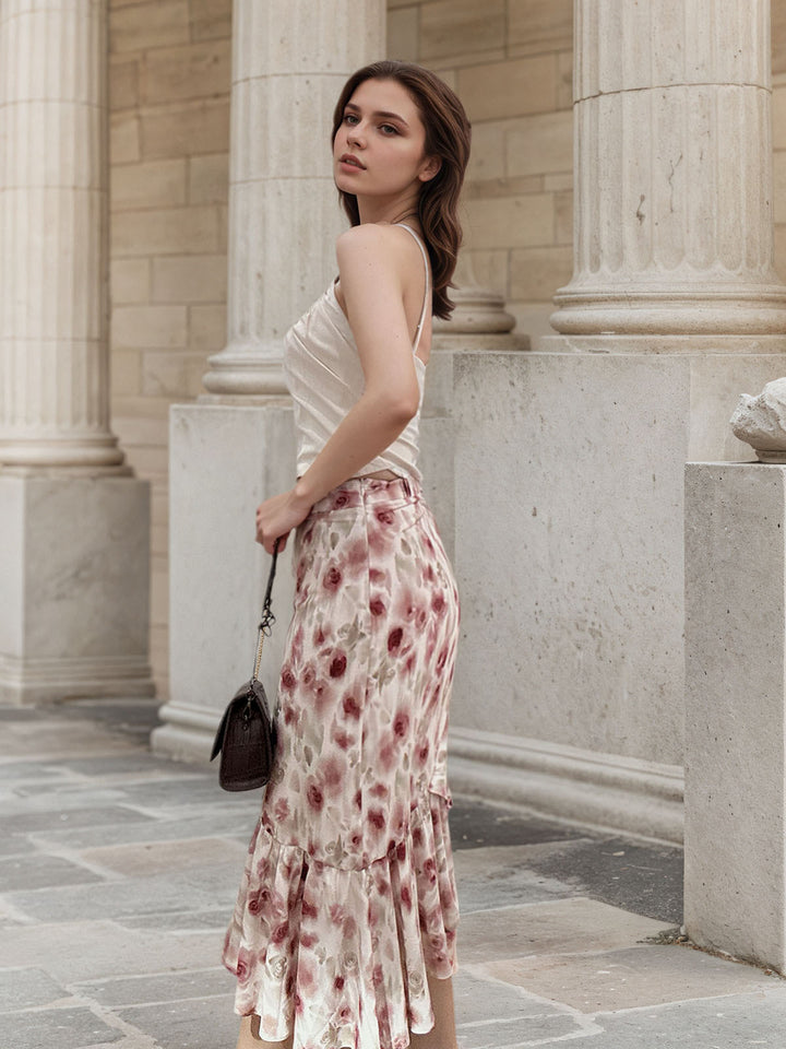 Floral Pleated Fish Tail Skirt
