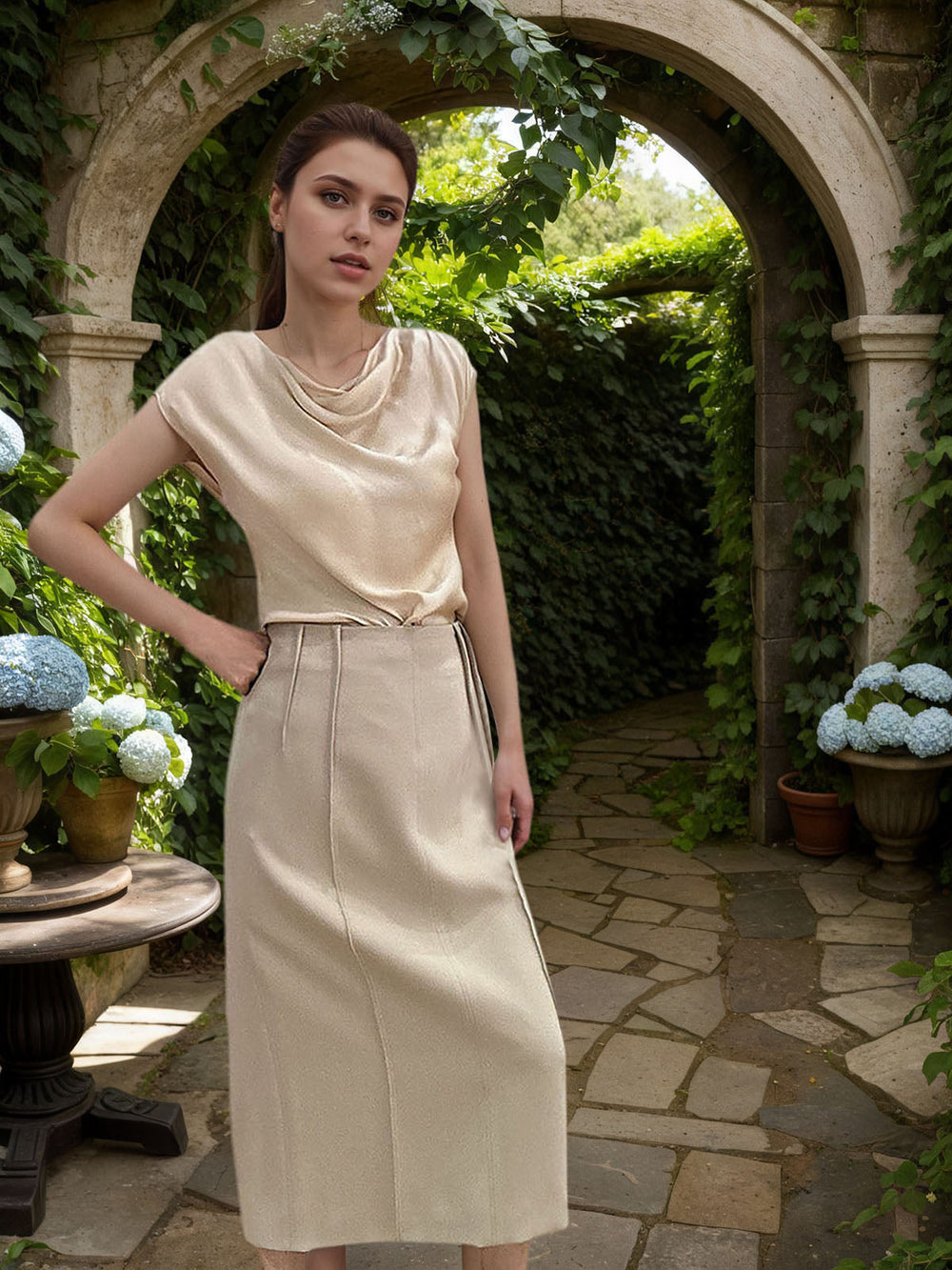 High Waist Midi Straight Slim Skirt HONEEAR