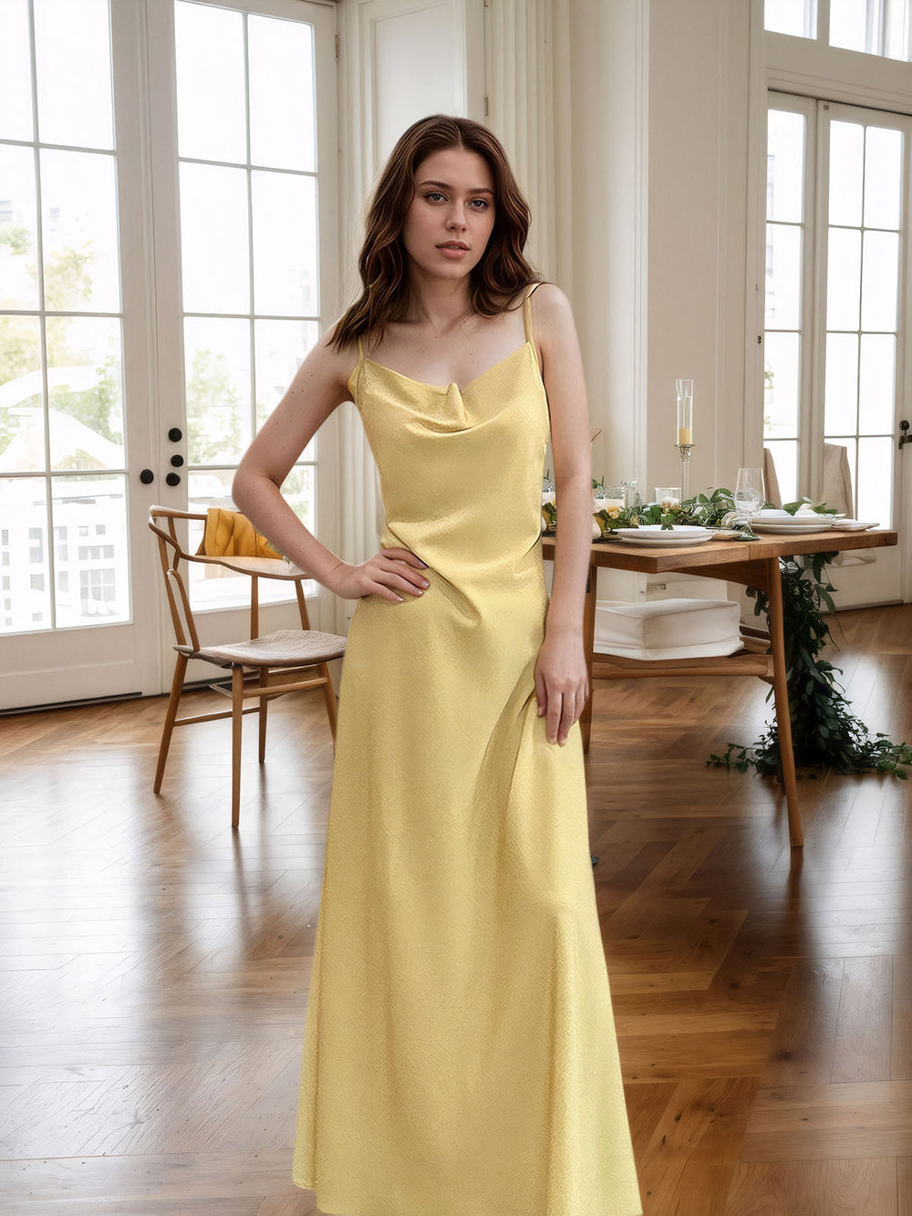 Elegant Satin Long Dress HONEEAR