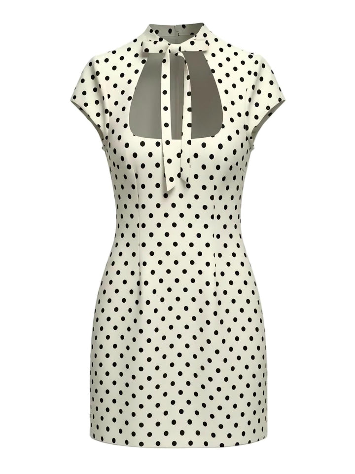 Dot Print Tie Detail Mini Dress