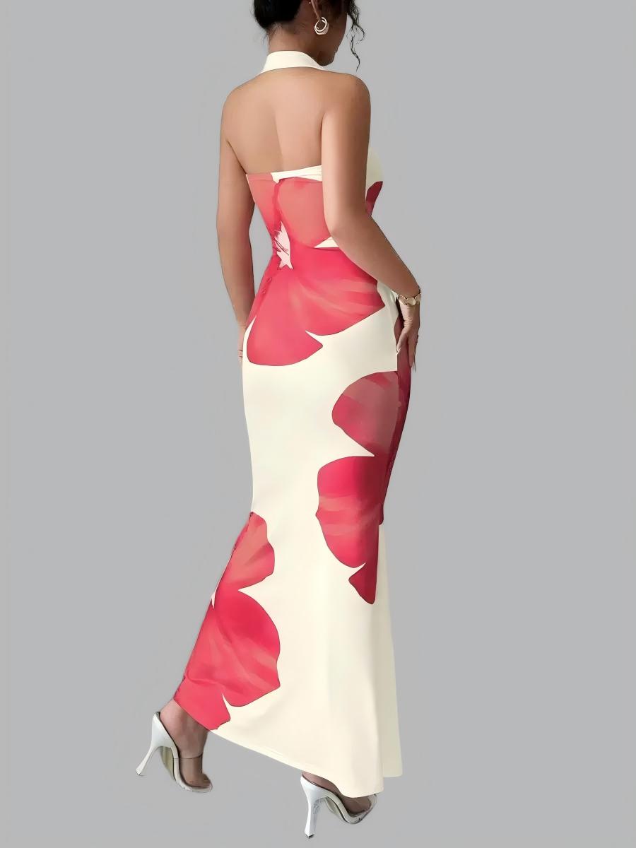 Floral Print Sleeveless Split Long Dress