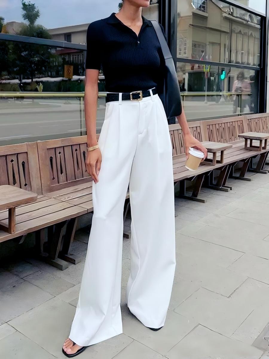 Solid Wide Leg Pants Without Belt