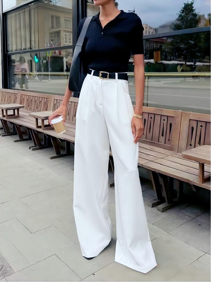 Solid Wide Leg Pants Without Belt