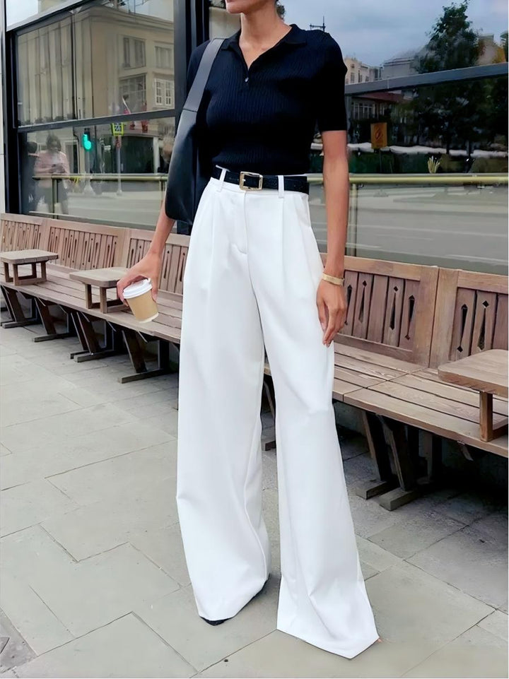 Solid Wide Leg Pants Without Belt