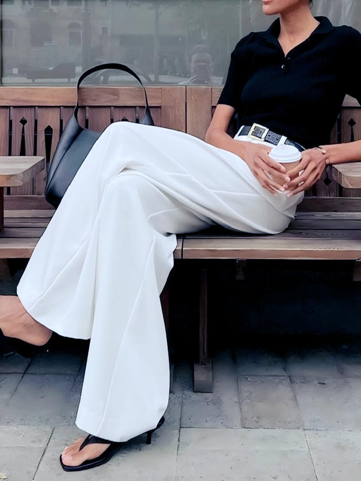 Solid Wide Leg Pants Without Belt