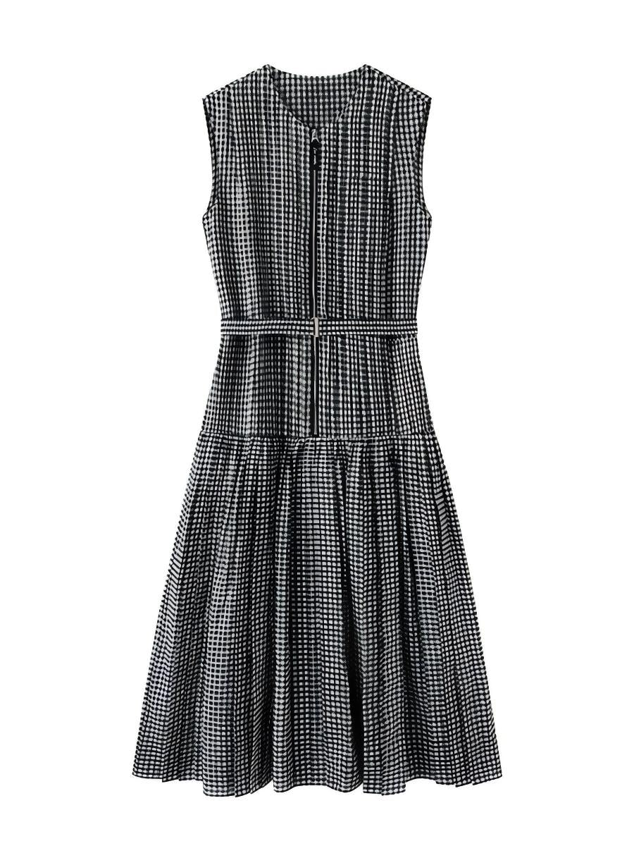 Gingham Belted Sleeveless Dress