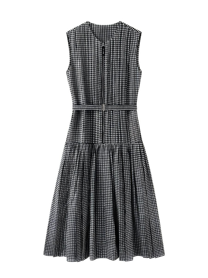 Gingham Belted Sleeveless Dress