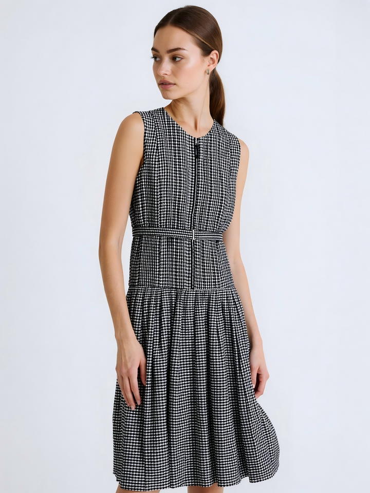Gingham Belted Sleeveless Dress