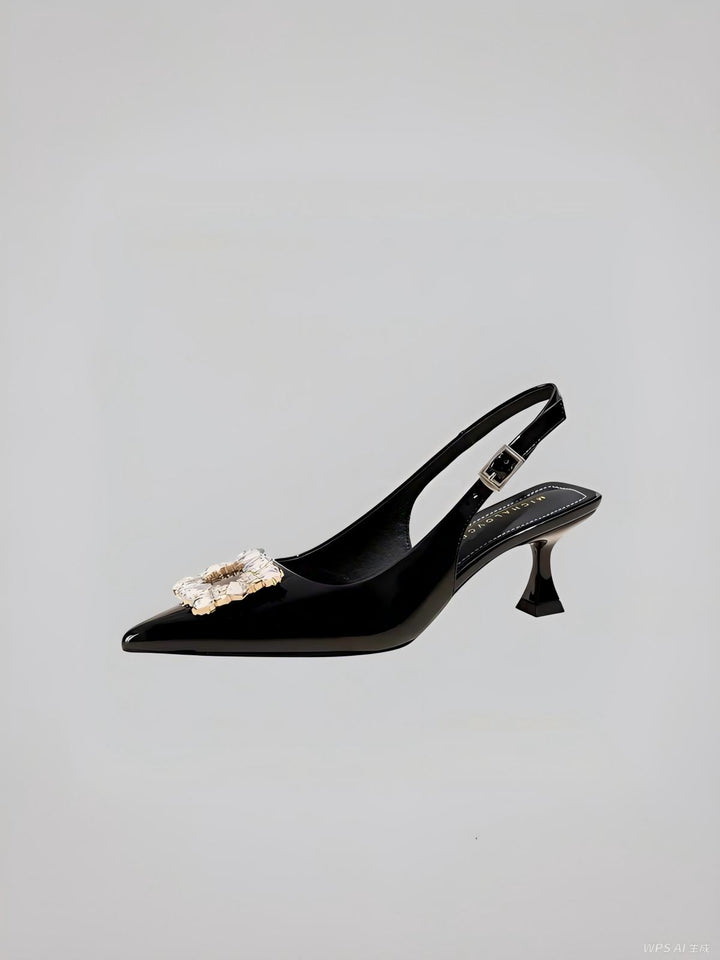 Crystal Square Buckle High Heels Sandals