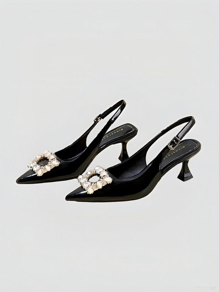 Crystal Square Buckle High Heels Sandals