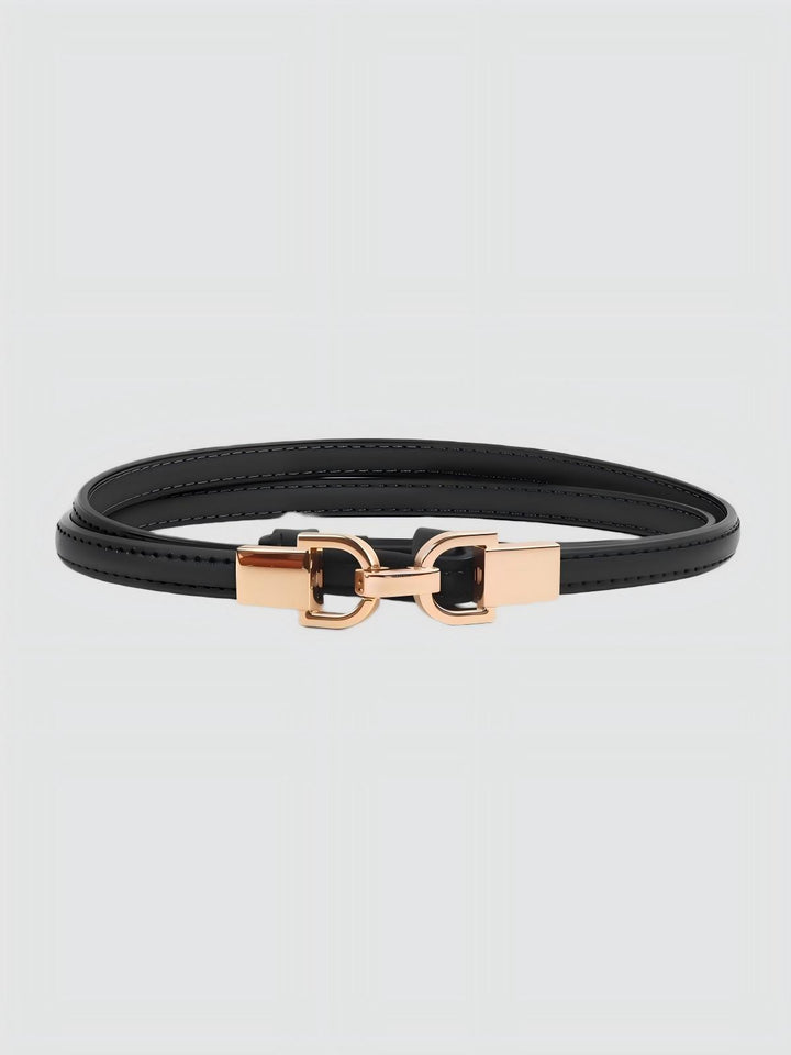 Adjustable leather belt with a metal buckle