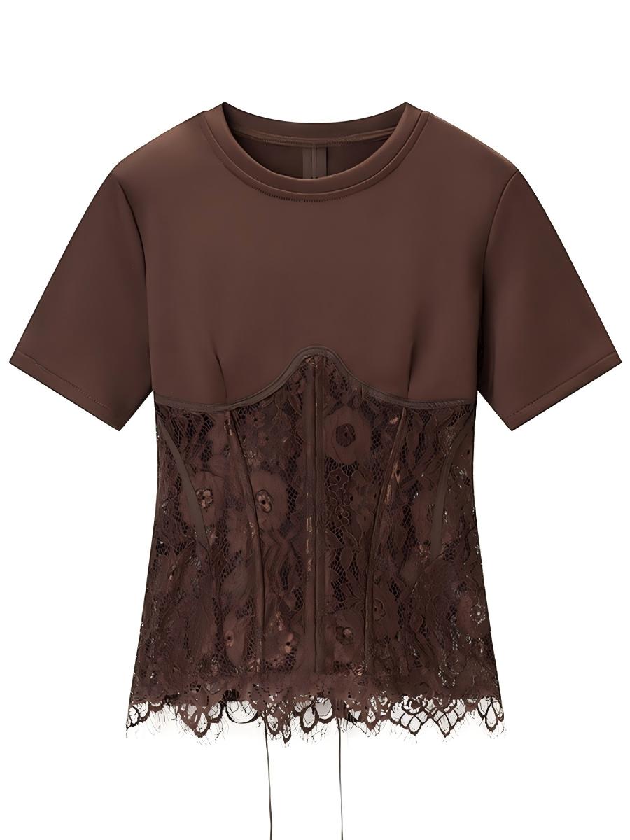 Lace-Panel Fitted-Waist Knit Top