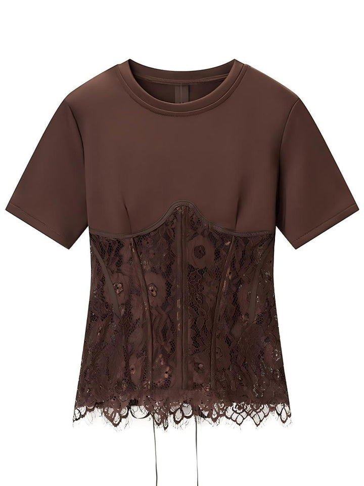 Lace-Panel Fitted-Waist Knit Top