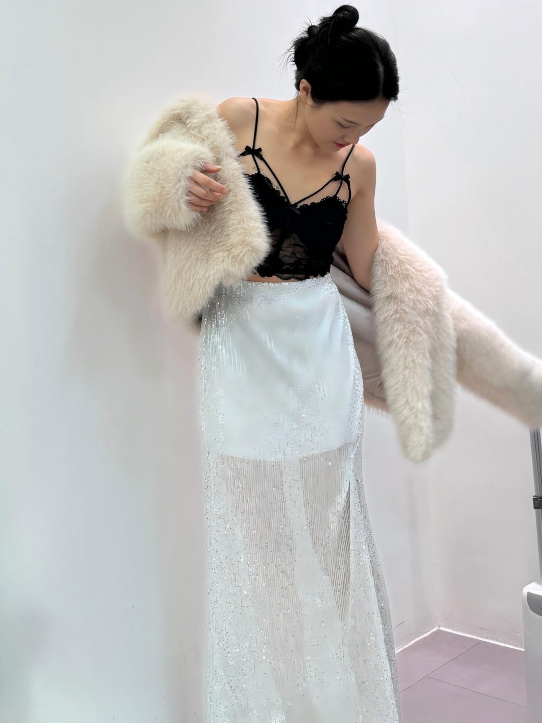 Sequins Decor Maxi Skirt