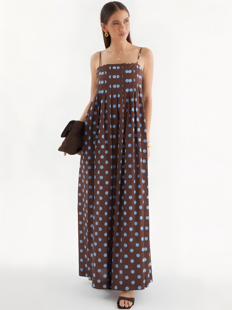 Polka-Dot Pleated Vacation Dress.