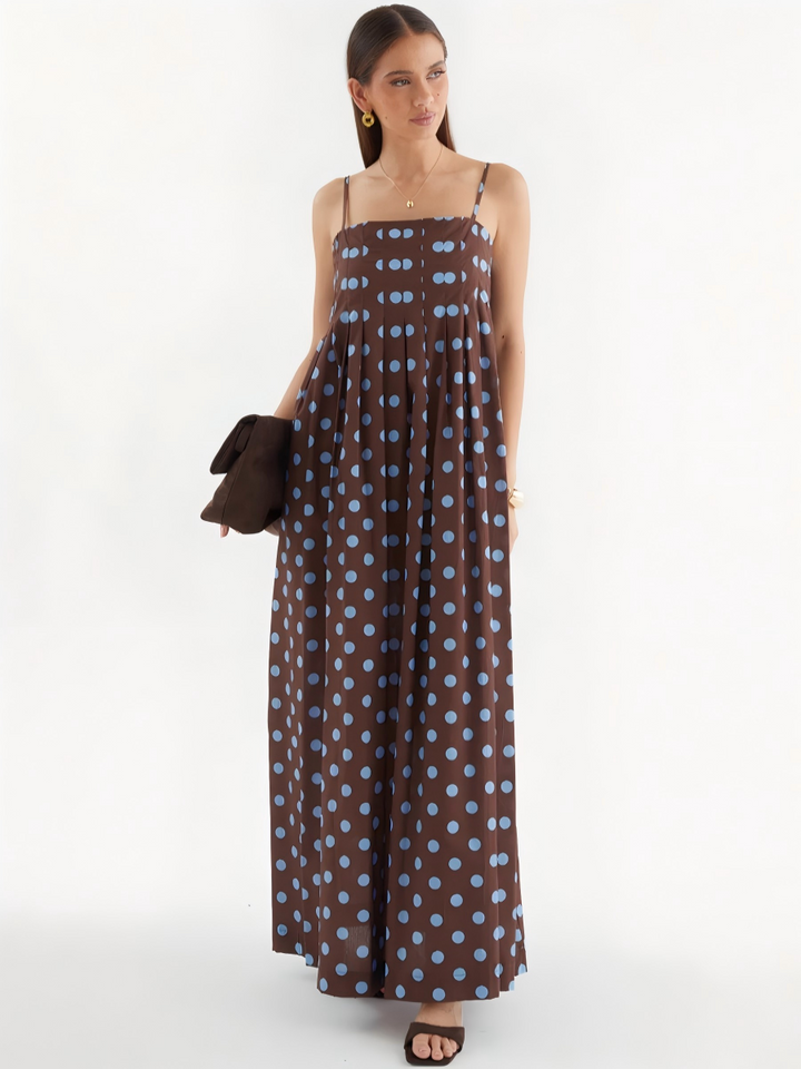 Polka-Dot Pleated Vacation Dress.