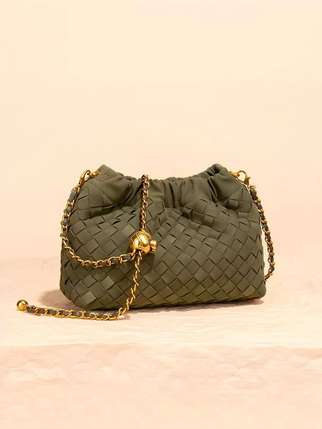Woven Suede Bag with Adjustable Shoulder Strap