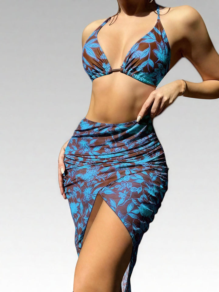 Allover Print Thong Bikini Swimsuit