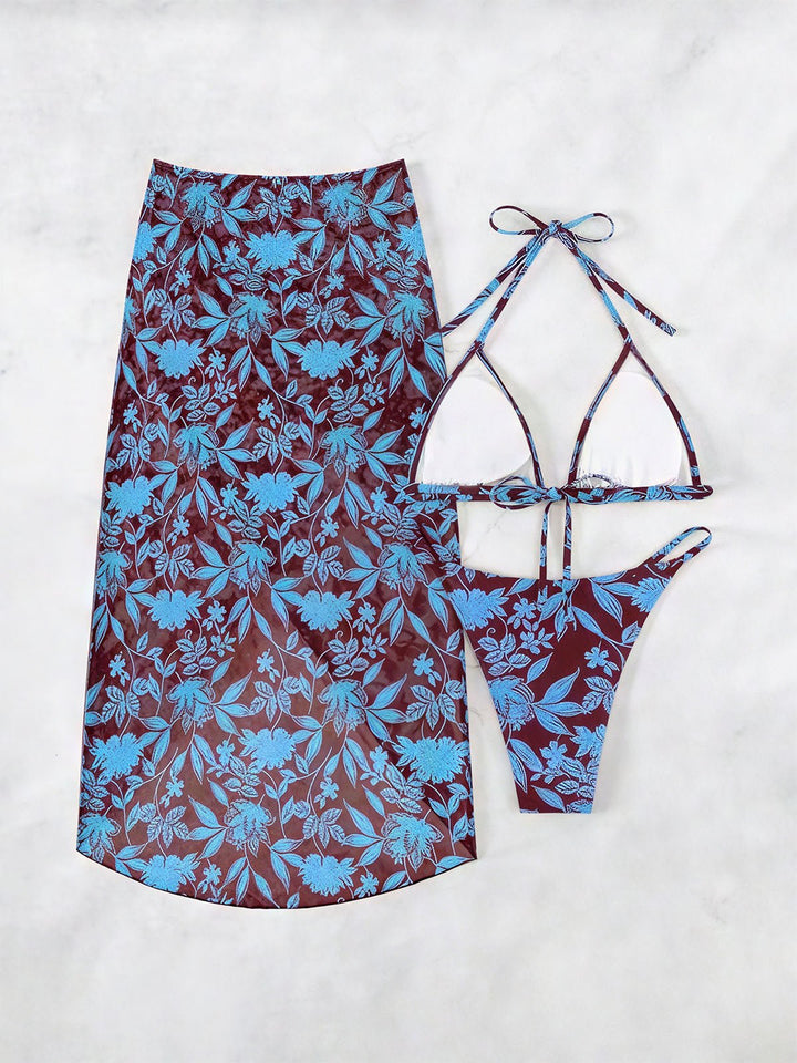 Allover Print Thong Bikini Swimsuit