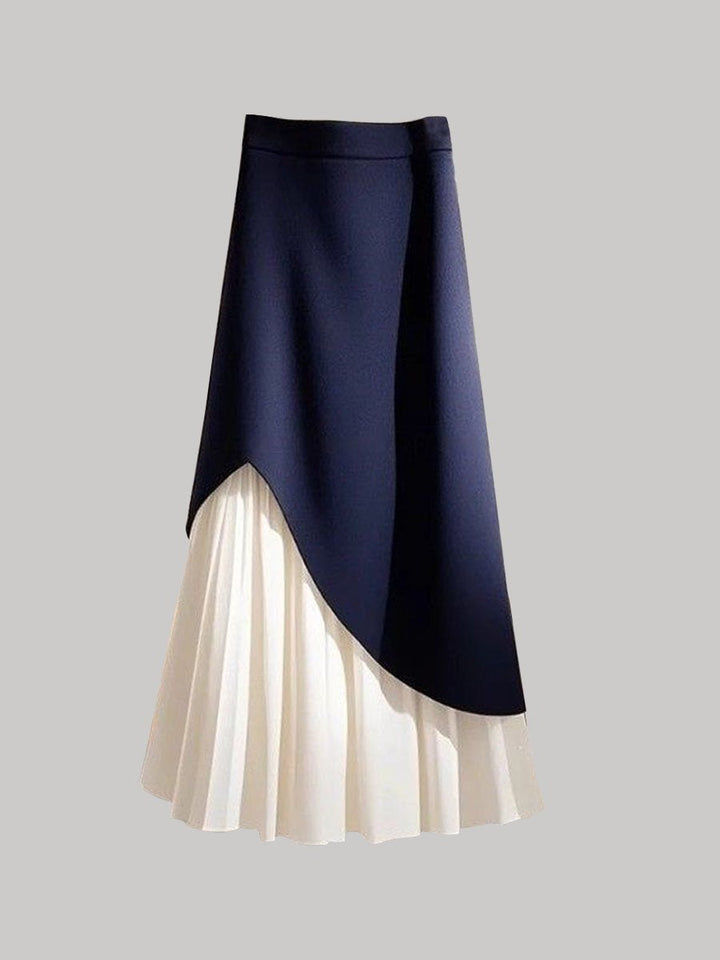 Asymmetric Patchwork Faux Leather Pleated Skirt