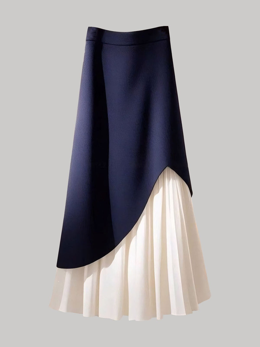 Asymmetric Patchwork Faux Leather Pleated Skirt