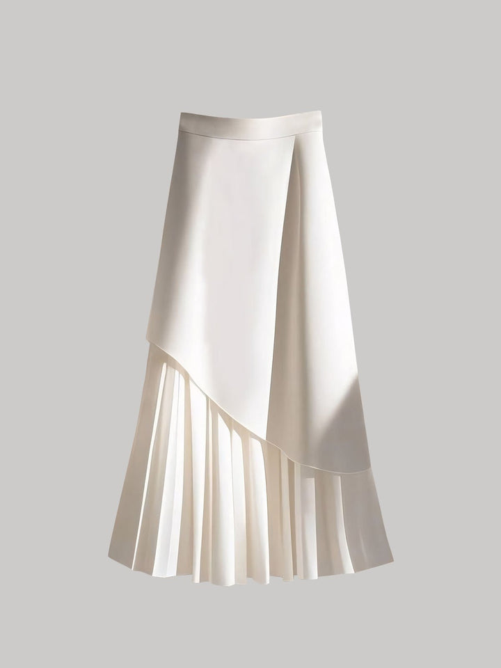 Asymmetric Patchwork Faux Leather Pleated Skirt