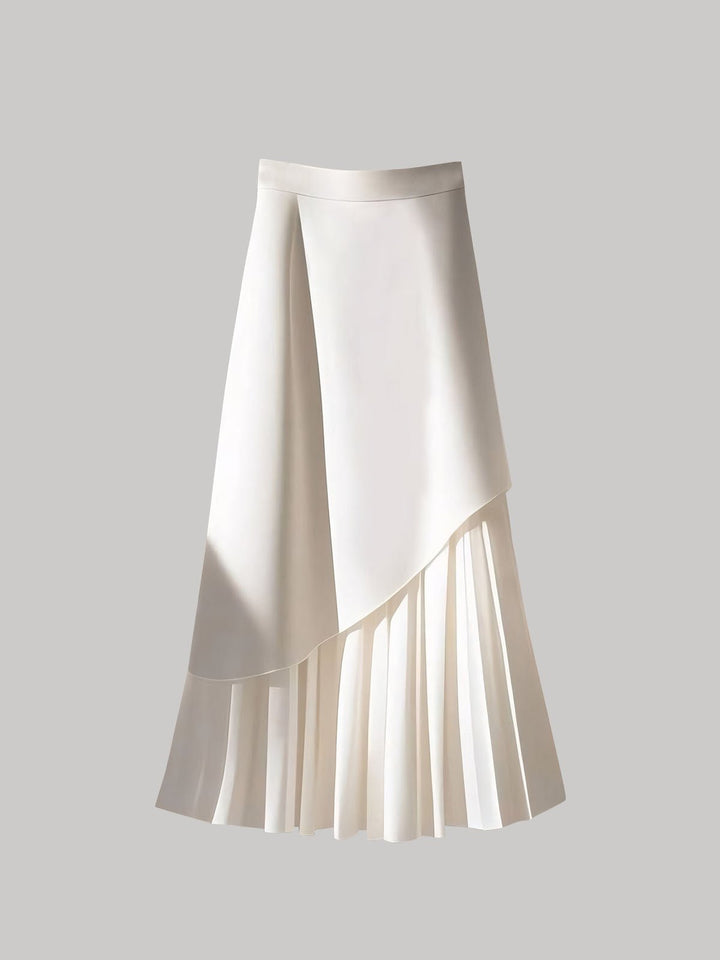 Asymmetric Patchwork Faux Leather Pleated Skirt
