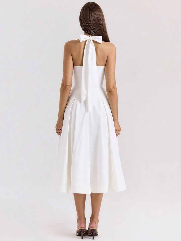 Backless Halter Floral Print Midi Dress