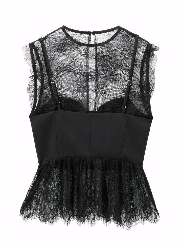 Backless Lace Patchwork Top