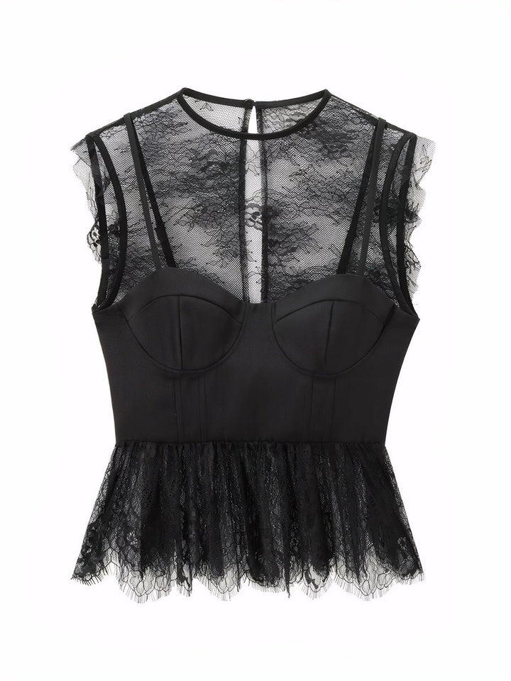 Backless Lace Patchwork Top
