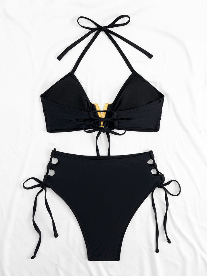 Black Crinkle Underwire Tie-Front Bikini 