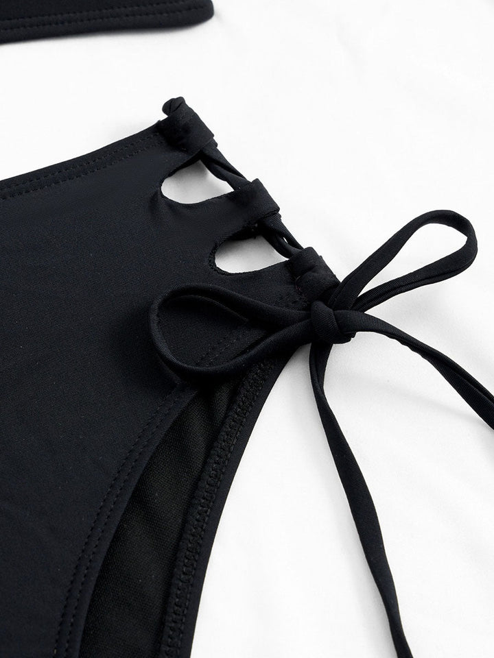 Black Crinkle Underwire Tie-Front Bikini 