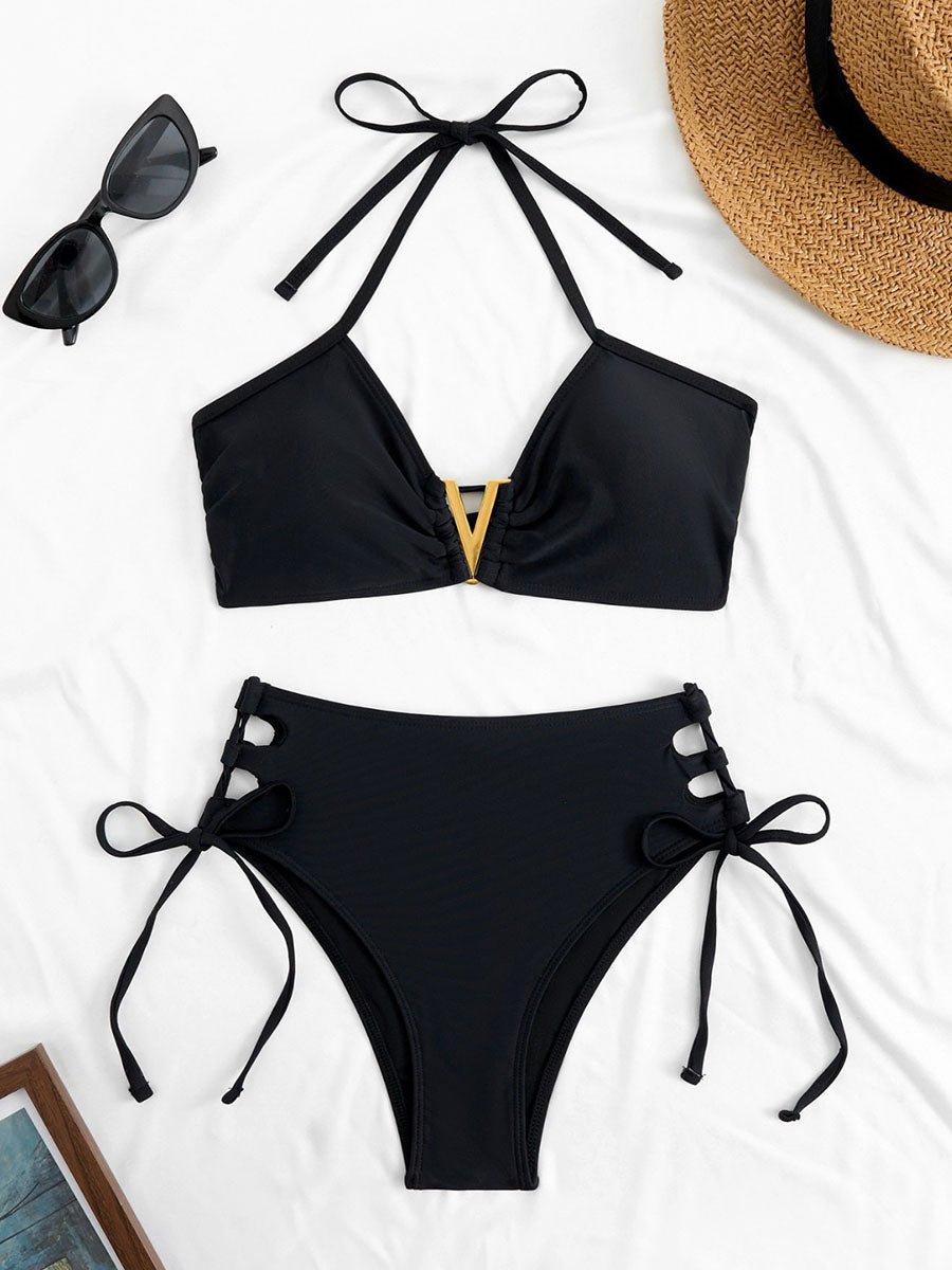 Black Crinkle Underwire Tie-Front Bikini 