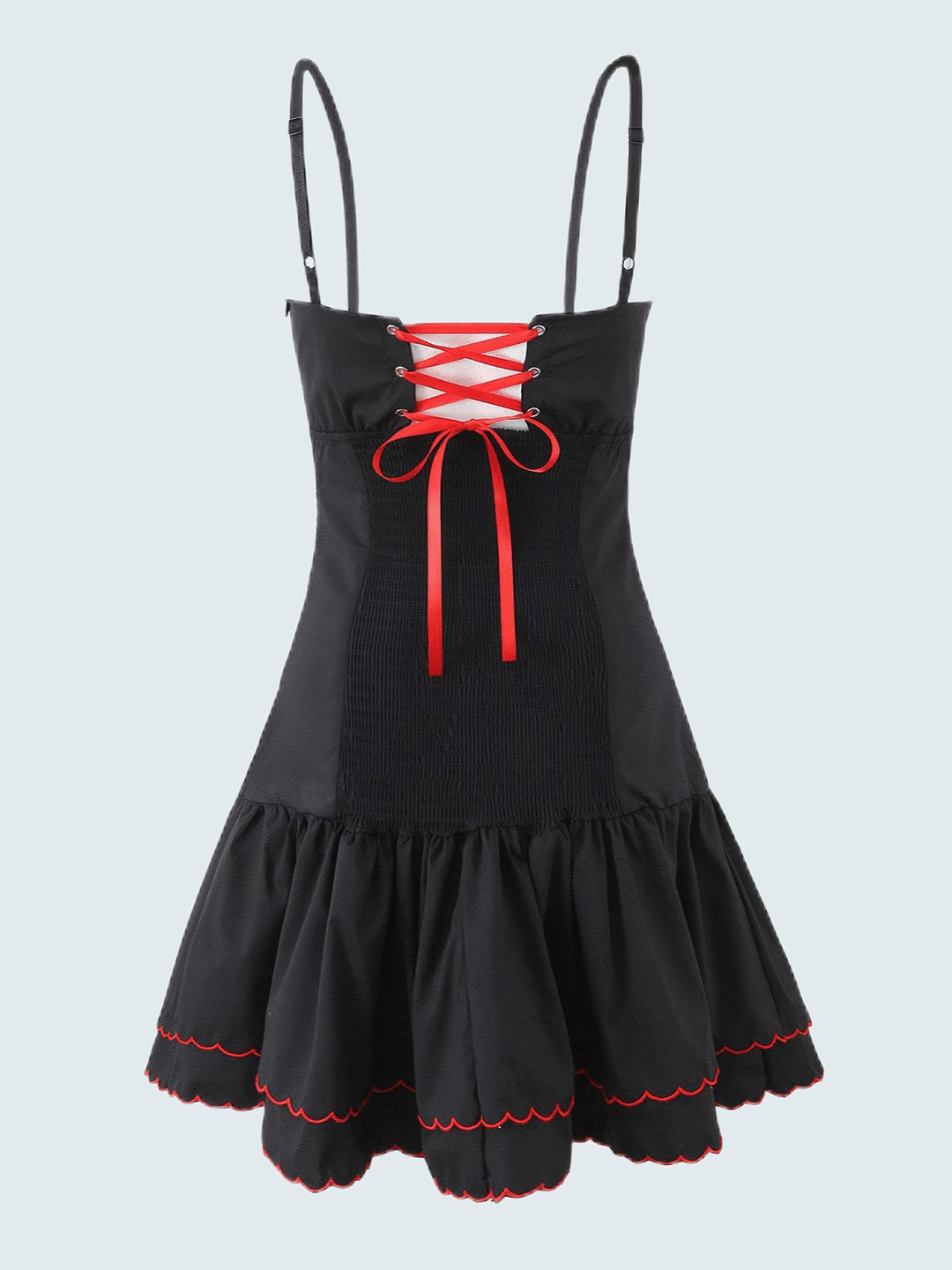 Black Embroidery A-Line Slip Mini Dress
