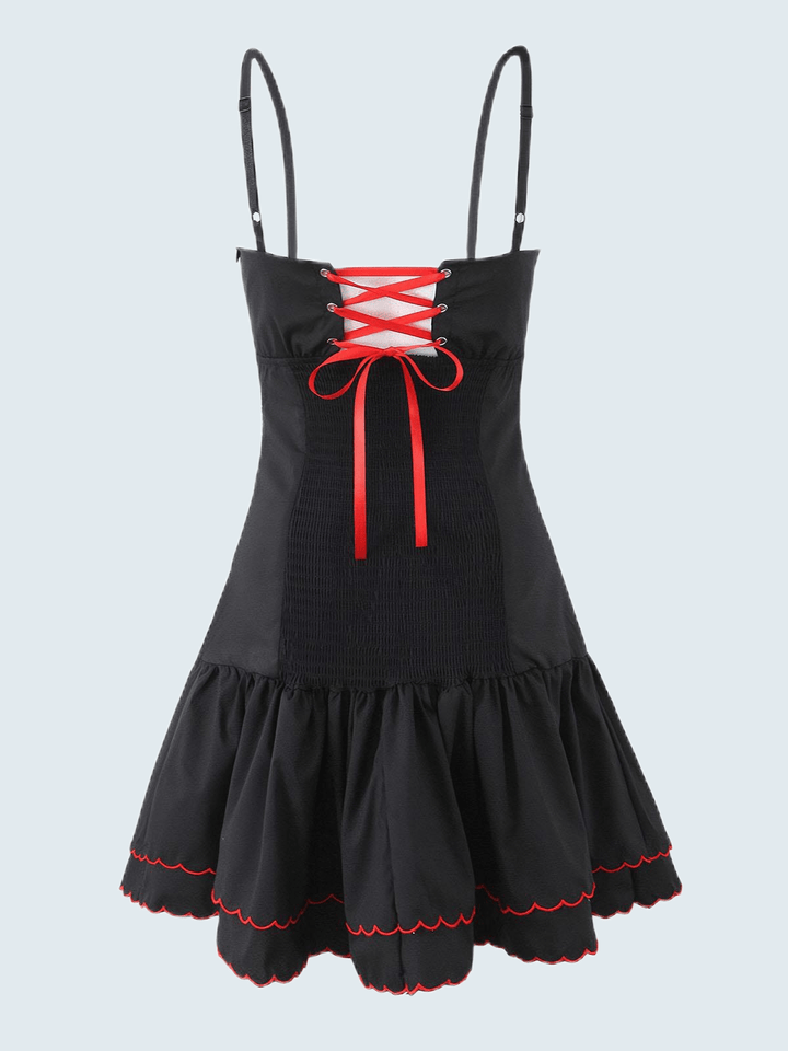 Black Embroidery A-Line Slip Mini Dress