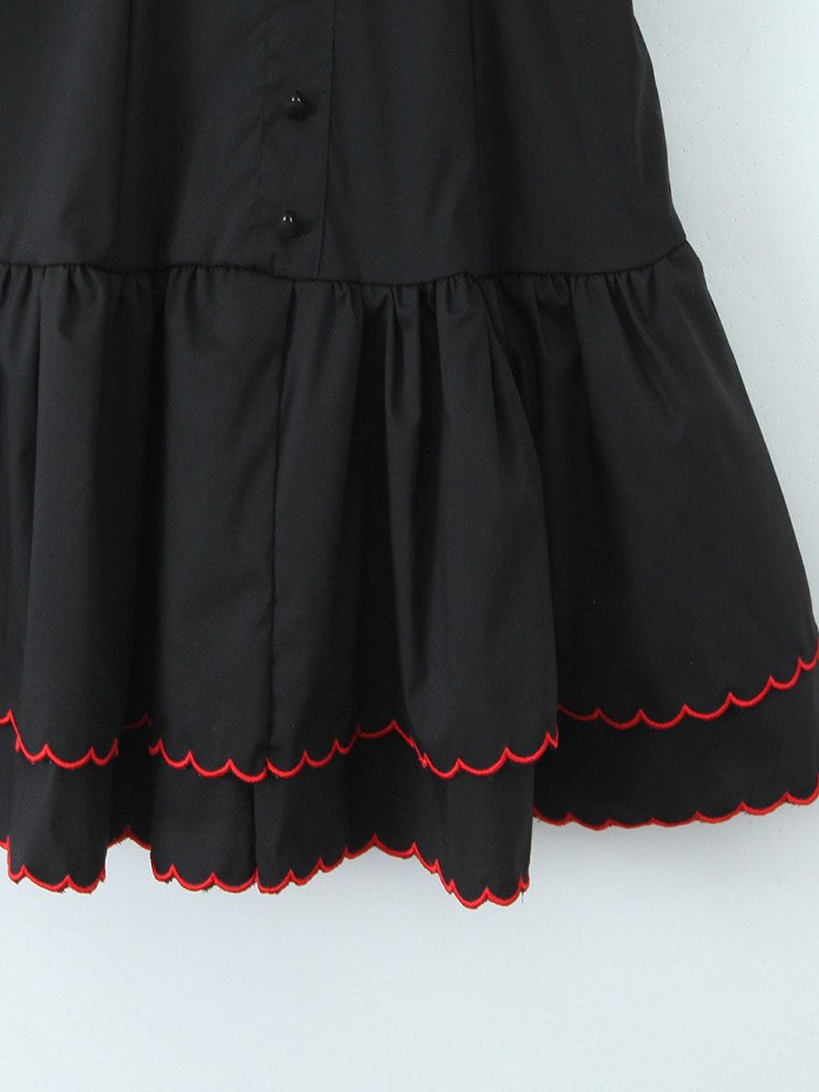Black Embroidery A-Line Slip Mini Dress