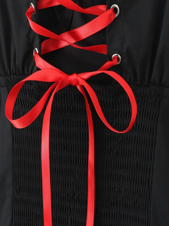 Black Embroidery A-Line Slip Mini Dress