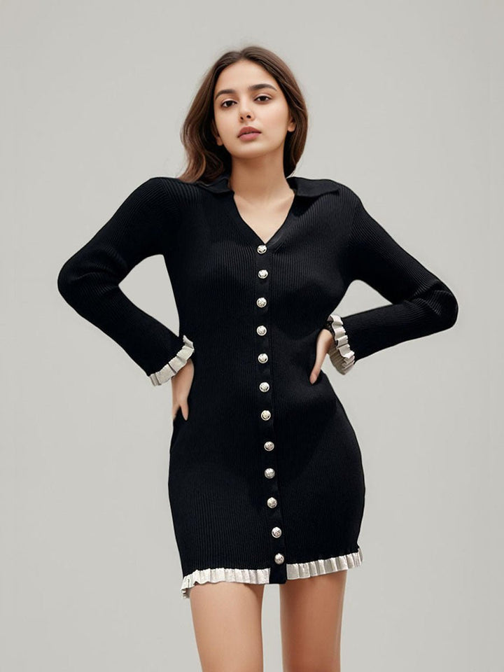 Black Patchwork Knit Short Dress