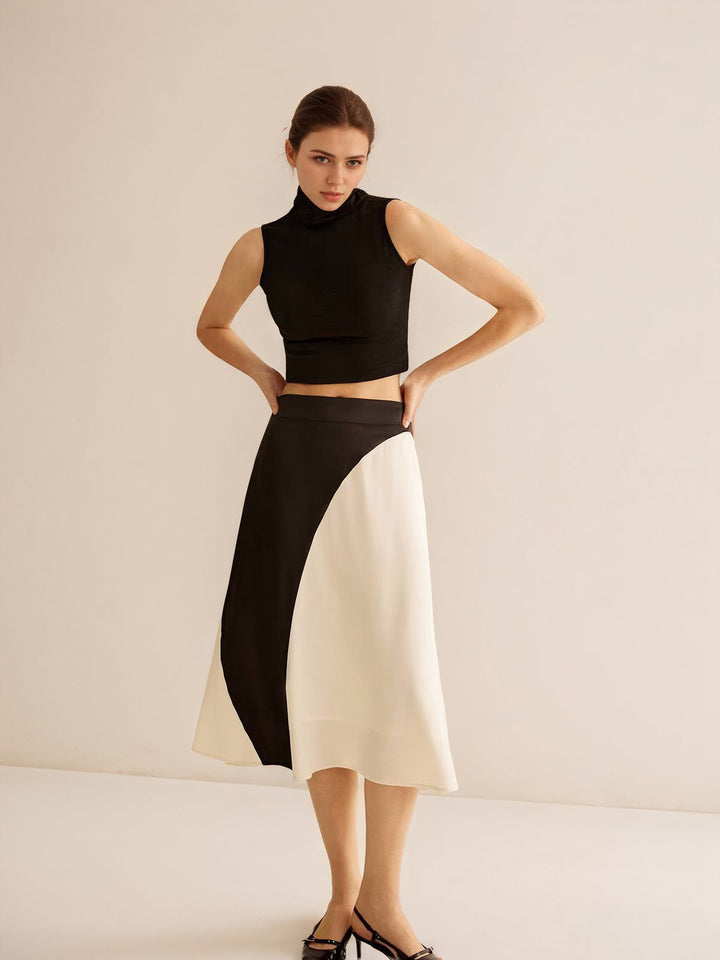 Black White Contrast Color Skirt